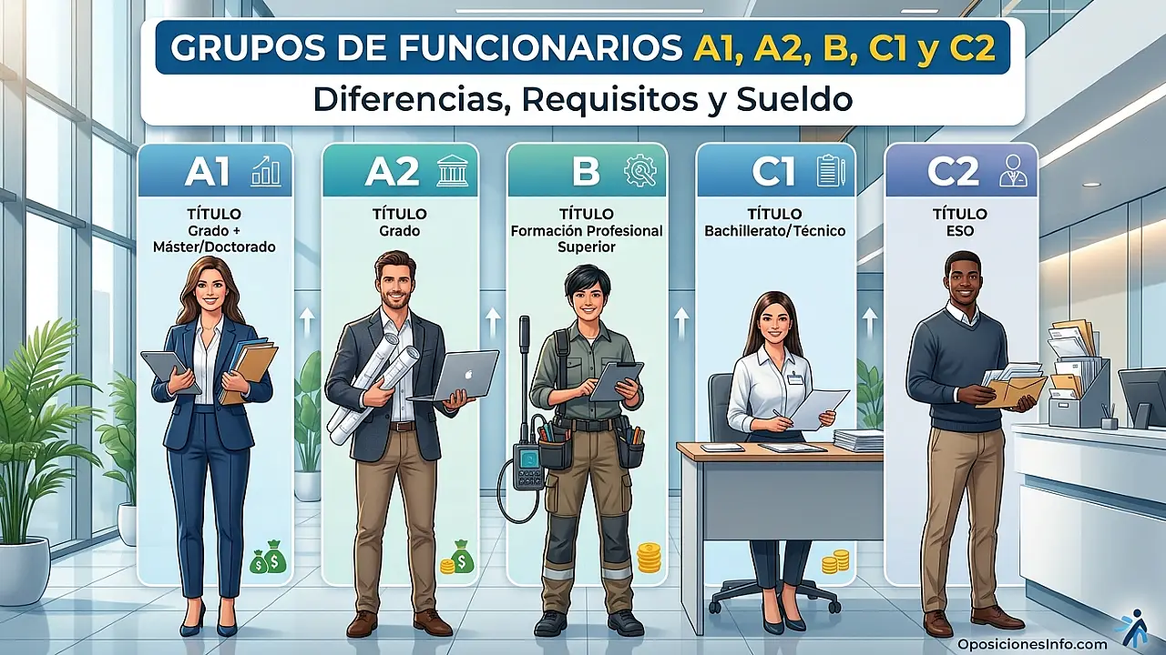 Grupos de funcionarios A1, A2, B, C1 y C2: diferencias, titulación y sueldo
